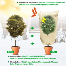 YangAera Winter Protection for Plants 120 x 140 cm Frost Protection Cover with Zip Drawstring Bucket Plants Winter Plant Protection Bag Plant Cover Breathable Reusable - Beige, Pack of 1