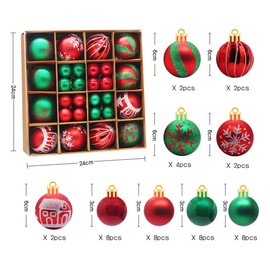 Christmas Baubles Christmas Decoration Set, Christmas Tree Decoration Set, 42 Pieces/Pack Christmas Tree Decorations, Tree Decoration with Painting and Sparkling, 60 mm / 2.36 inches Shiny Glitter