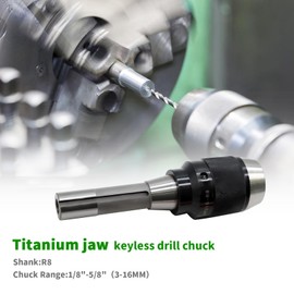 Yunnergo 1/8"-5/8" Keyless Heavy Duty Drill Chuck 1/64"-1/2", Special Titanium Jaws, with Integrated Shank, R8 Shank, MT3 Shank, MT2 Shank (1/8"-5/8",R8 shank)