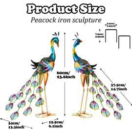 XONOR Metal Peacock Garden Statues Peacock Yard Art Outdoor Sculptures for Home Patio Lawn Backyard Décor, Set of 2 (Peacock)