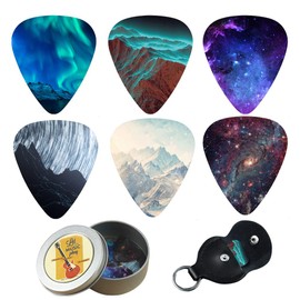 Guitar Picks - Czzmy 12 Medium Gauge Celluloid Guitar Picks In a Box W/Picks Holder. Unique Guitar Gift For Bass, Electric & Acoustic Guitars (12-Natural Image)