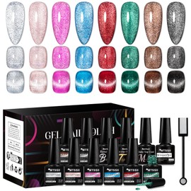 MTSSII Glitter Cat Eye Gel Polish Set 8+4 Cat Eye Gel Nail Polish with Magnet Shimmer Reflective Translucent Magnetic Nail Polish UV Gel for Nail Art Salon DIY at Home