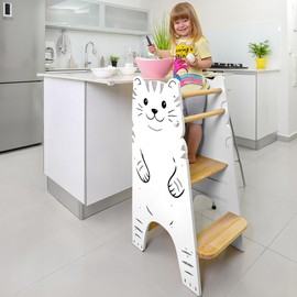 Shandra Toddler Tower Adjustable Stool - Montessori Toddler Kitchen Stool Helper, Toddler Standing Tower, Kids Kitchen Step Stool - Toddler Stool for Kitchen, Learning Tower for Toddlers 1-5 - White