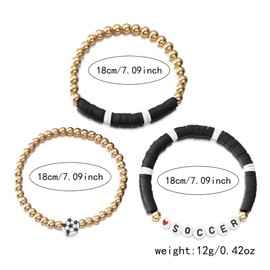 Game Day Bracelets Set for Women Men Football Bracelets Stack Beaded Stretch Red Black Blue Clay Beaded Stretch Bracelets Stackable Sports Charm Bracelet Jewelry Accessories (Soccer)