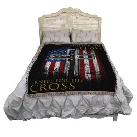 Pure Country Weavers Stand for The Flag Kneel for The Cross Blanket - Religious Patriotic Blanket Throw Woven from Cotton - Made in The USA (72x54)
