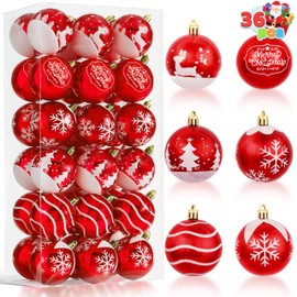JOIEDOMI 36 Pcs Red Delicate Painting & Glittering Christmas Ball Ornaments Set, 2.3" Christmas Tree Hanging Decoration, Xmas Shatterproof Indoor Decoration for Tree Wreath Holidays Party Supplies