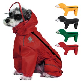 PINA Dog Raincoat, Waterproof Dog Rain Jacket with Hood, Lightweight Dog Rain Coat with Leash Hole, Dog Poncho with Reflective Strap and Pocket for Wet Weather, Full Wrap Design for Full Protection