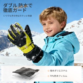 ThxToms Ski Gloves Kids Ski Mittens Children Winter Warm Gloves Thick Insulated Waterproof Windproof Anti-slip for School Snow Play Bike Hiking Outdoor Green M