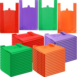 Dunzoom 400 Pcs T Shirt Bags Bulk 12x 20 Inch Plastic Shopping Grocery Carry out Retail Bag for Small Business Supermarket Restaurant(Cute Color)