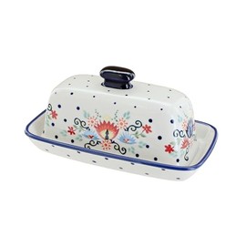 Blue Rose Polish Pottery Desert Flower Butter Dish
