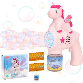 Children's Bubble Gun, LED Light Bubble Machine, Unicorn, Bubble Gun Gun with 10 Refills, Electric Bubble Machine Kids for Girls, Gift Wedding
