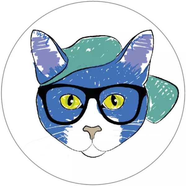 Kiwi Gifts Hipster Cat in Glasses - 3 Inch Circle