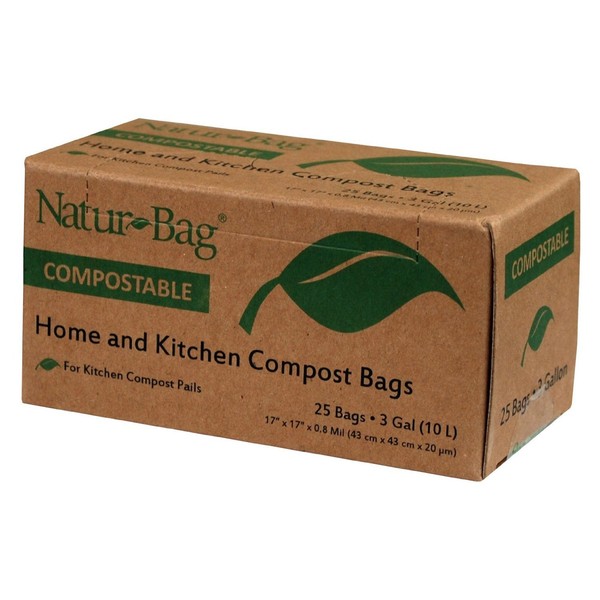 (Pack of 2) Natur-Bag Small Food Waste Compostable Bags - 3 Gallon, 25 Bags - For Food Scraps