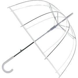 Unibos DOME SEE THRU WEDDING UMBRELLA CLEAR WITH WHITE HANDLE & TIP & DEEPEST DOME FOR PROTECTION