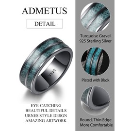 ADMETUS Black Rings for Men Sterling Silver Turquoise Ring for Men Wedding Band Rings Engagement Promise Ring Turquoise Jewellery Comfort Fit Size 9