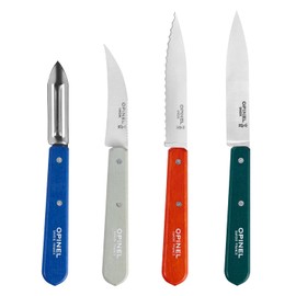 OPINEL Les Essentials - Small Kitchen 4 Piece Knife Set - Paring, Serrated, Peeler, Vegetable Knife, Corrosion Resistant High Carbon Steel, Made in France (Primo)