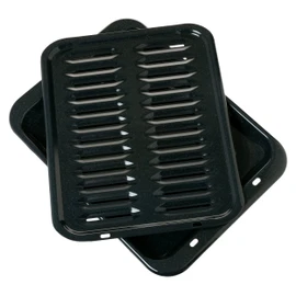 General Electric GE Appliances Broiler Pan with Rack for Oven, Non-Stick Pan, 2 Piece Black Porcelain Coated Carbon Steel Roasting Pan, Durable and Dishwasher Safe, WB48X10056, Genuine GE OEM Part