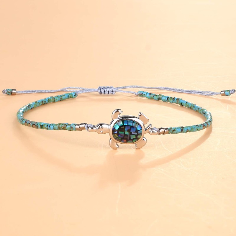 KELITCH Crystal Turtle Charm Bracelets Miyuki Beaded Thin Strand Bracelets