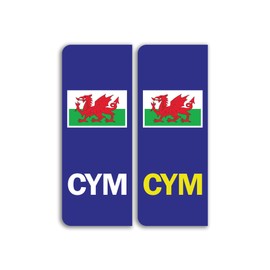 2 x Welsh Numberplate Vinyl Stickers - CYM Wales Flag Abroad Travel Car Vehicle Number Plate Europe Sticker - Size 40mm x 104mm #81662