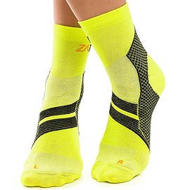 ZaTech Plantar Fasciitis Sock, Compression Socks. Heel, Ankle & Arch Support. (Electric Yellow/Black, Small)