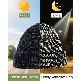 Babalet Reflective Winter Beanie Hats for Women Men Adults, High Visibility Safety Knitted Polar Fleece Lined Black Hat Cap for Running Outdoor Sports Walking Cycling at Night, Pink