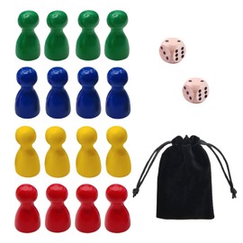 EUYKQNOI Chess Pieces Colourful Toy Figures, Wooden Toy Figures for Board Games, Colourful Halma Gel, Wooden Dolls Toy Figures, 16 Pieces Wooden Halma Gel and 2 Pieces Wooden Dice Toy Figures for