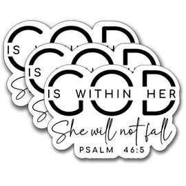 (3Pcs) God is Within Her She Will Not Fall Sticker, Christian Gifts Decorate Books Laptop Phone, Water Bottles Kindles Stickers, Tumbler Sticker Waterproof Vinyl Decorate 3 x 2,2" Inch