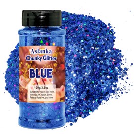 Aslanka Holographic Glitter, 500 g Blue Chunky Glitter Sequins, Mixed Glitter for Body, Festival Decoration, Crafts, DIY