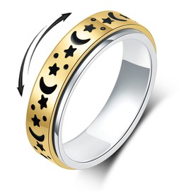OreilleStar Anxiety Ring for Women Fidget Ring: Anxiety Relief Items Spinner Rings for Anxiety Silver Moon Star Fidget Rings for Anxiety for Women Anxiety Rings