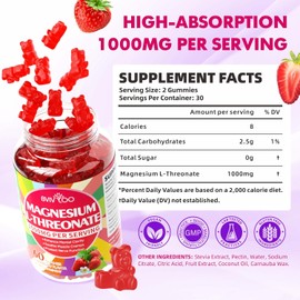 Magnesium L-Threonate Gummies 1000mg for Kids & Adults | Muscle & Nervous System Support | Vegan, Sugar-Free Strawberry Flavor, 60 Count