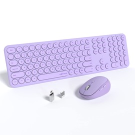 UBOTIE Wireless Keyboards and Mouse, Silent Scissor Switches Slim Keyboards Mice Set, Quiet Full Size 111 Keys with Adjustable Optical DPI Mouse for Office (Light Purple)