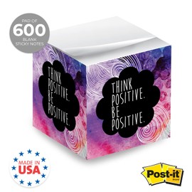 Think Positive Be Positive Sticky Note Cube / 600 Sheets / 2.75" Memo Block Printed on 4 Sides/Encouraging Note Cube
