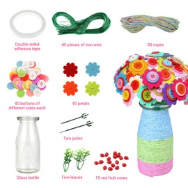 Hisdricus Flower Craft Set for Children, Flowers Crafts Felt Kits with Buttons, with Colourful Buttons - Felt Flowers, Flower Vase - Ideal for Crafts for Fantastic Flowers, Party, Gifts, with Flowers