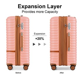 Joyway Carry on 20Inch &24 Inch Checked Luggage Set, 2-Piece Expandable Suitecase Set with Spinner Wheel, Hard Shell Suitcase with TSA Lock(Pink)