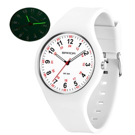 MASTOP Nurse Doctor Student Watch for Women and Men Fashion Waterproof Sports Watch with Easy-to-Read Luminous Dial 24-Hour Format Soft Silicone Strap (White)