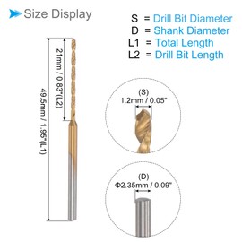 CoCud Mini Drill Bit 0.05 inch (1.2 mm) Drill Diameter 0.09 inch (2.35 mm) Shank Diameter Titanium Coated Micro Carving Drill Bit Plastic for Carpentry 4 Pcs