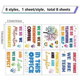 CRASPIRE 8 Sheets Office Inspirational Word Wall Stickers Positive Sayings Motivational Teamwork PVC Waterproof Self Adhesive Wall Decals Removable Rectangle for Window Decor Clings Decoration