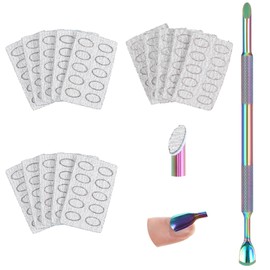 Nail Cuticle Pusher Pre-Treatment Stainless Steel Cuticle Remover Kit with 15Pcs Self-Adhesive 100/180/240 Grit Gray Sandpaper Sheets Nails Cuticles Pusher Sandpaper for Pre Polishing Nail Manicure