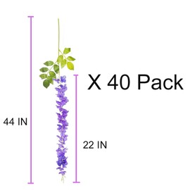 40 Pack Wisteria Flower Vines Garland, 3.75 Feet Artificial Flower Strings, Fake Hanging Flowers, Silk Wisteria Garland Flowers, Wisteria Vine for Wedding, Garden, Wall Decoration (Purple Blue)