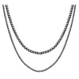 Navajo Black Pearl Layered Necklace Long Western Beaded Pearl Necklaces for Women Party Wedding Jewelry (E:6mm+4mm)