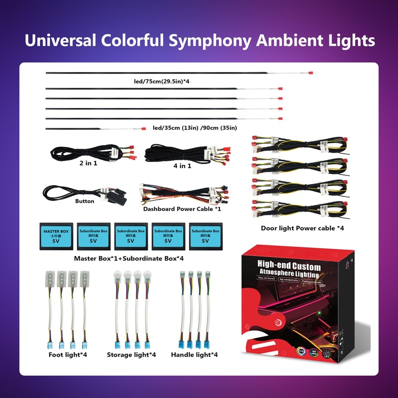 Car-Ambient-Lighting-Kit,RGB 18 in 1 256 LED with Wireless APP DIY