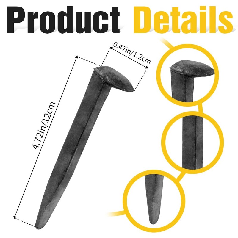 FDKYOEK 24 PCS Railroad Spikes, 4.72 Inches Carbon Steel Rail