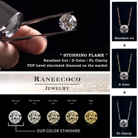 Raneecoco STUNNING FLAME 18K Yellow Gold Plated Sterling Silver Cubic Zirconia Necklace for Women | 1 ct Simulated Diamond | Round CZ Solitaire Dainty Pendant Necklace, 40+5cm Chain