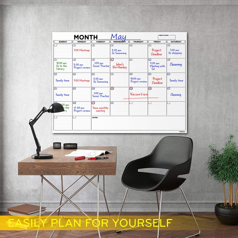 Large 36"x48" White Board Calendar Blank Dry Erase Calendar for