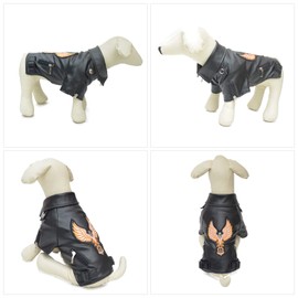 Lovelonglong Cool Dog Leather Jacket, Warm Coats Dogs Windproof Cold Weather Coats for Large Medium Small Dogs with Eagle Embroidery Black B-S