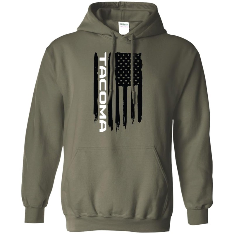 Wheel Spin Addict Tacoma American Flag Pullover Hoodie Dark Heather/L