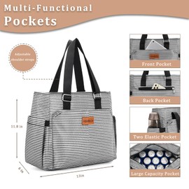 Large Women Lunch Bags for Work/Insulated Adult Lunch Box for Women/Leakproof Cooler Lunch Tote Bag with Storage Pocket. Reusable Lunch Cooler Purse for Work Picnic Hiking 14L, Stripe