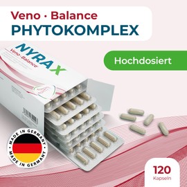 NYRAX® Veno Balance – Hochdosiertes Trio: Rosskastanienextrakt, Rotes Weinrebenextrakt & Brennesselextrakt – 120 Vegane Kapseln in Apothekenqualität
