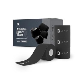 Cinta Kinesiológica Precortada | Color Negro, 4 Rollos de Sport Tape, Vendaje de Apoyo para Músculos de Rodilla, Hombro, Tobillo. Athletic Sport Tape 