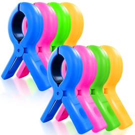 8 Pack Beach Towel Clips for Beach Chairs, Large Heavy Duty Towel Clips for Pool Chair Cruise Boat Lounge Chair, Strong Grip Clothes Pins for Beach, Pool, Camping, Laundry, Beach Accessories - Colored